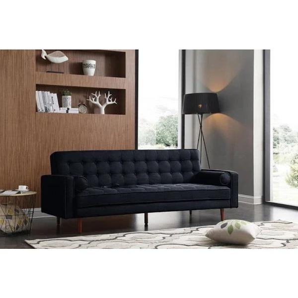 Sofa Bed 3 Seater Button Tufted Lounge Set For Living Room Couch in Velvet Black Colour