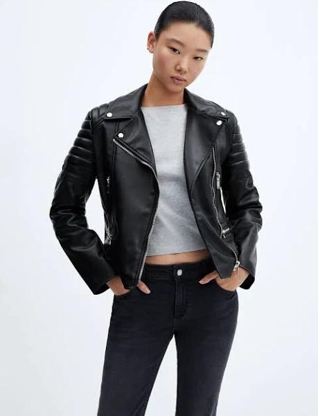 Mango - Leather-effect Biker Jacket Black - L - Woman