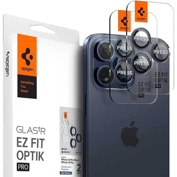 SPIGEN iPhone 15 Pro / 15 Pro Max Camera Lens Protector, Genuine EZ Fit Optik Pro 2pcs For Apple - Blue Titanium