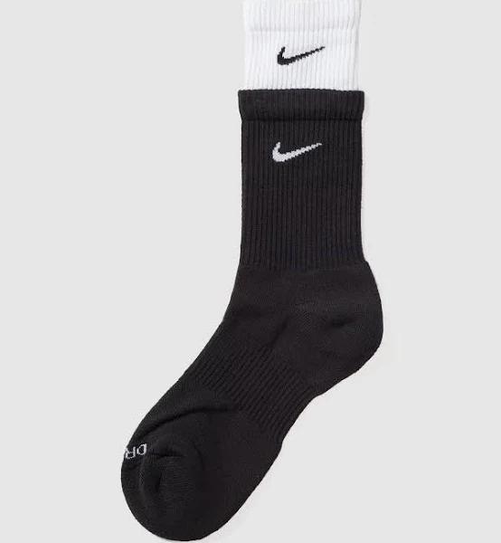 Nike - Unisex Everyday Plus Cushion Crew Double Socks - 1 Pair - Black/White/Black - M