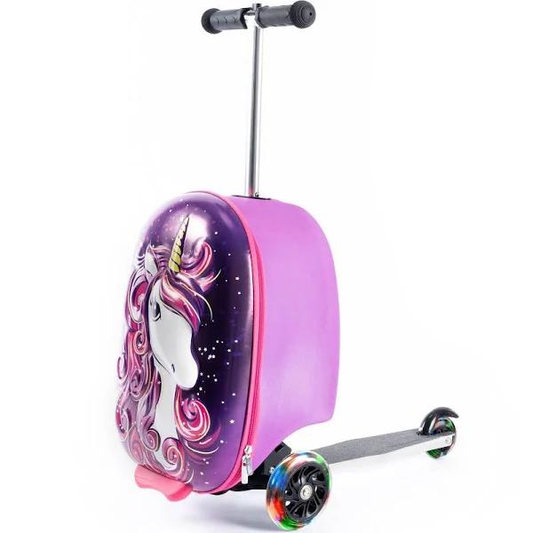 Kiddie Totes 19” Hardshell Carry-on Scooter Suitcase - Light Up LED Wheels - Unicorn