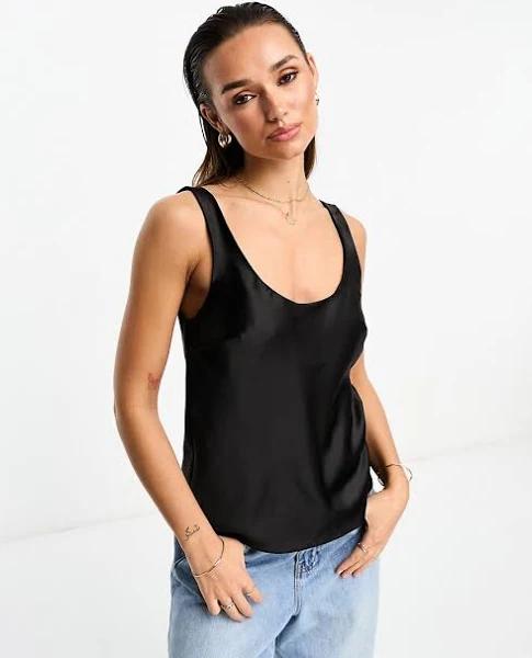 ASOS Design Scoop Neck Cami in Satin in Black