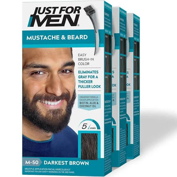 Just for Men Mustache & Beard, Beard Dye for Men with Brush Included for Easy Application, with Biotin Aloe and Coconut Oil for Healthy Facial Hair