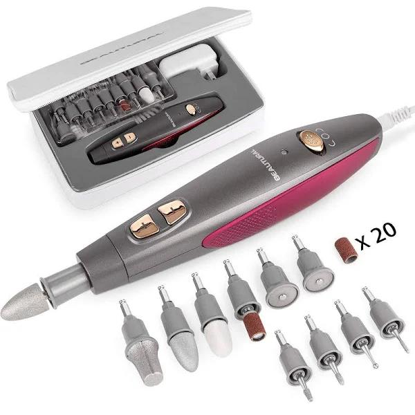 Beautural Professional Manicure and Pedicure Set Kit, Upgraded Electric Nail Drill Machine, 10-Piece Attachments Plus 20 Sanding Bands, Electric Nail