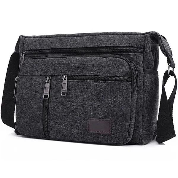 CASAMI Retro Mens Canvas Shoulder Messenger Bag Crossbody Satchel Travel Mans Bags - Black