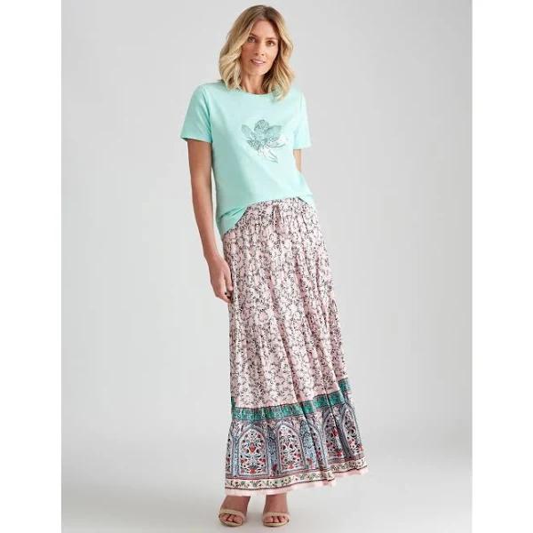 Noni B Tiered Floral Maxi Skirt - Size 10 - Womens - Rose Shadow