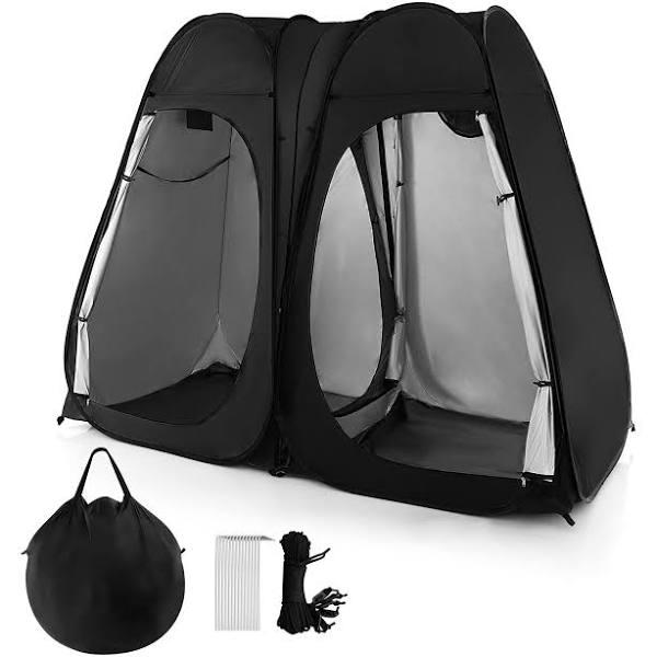 Costway 2-Room Pop Up Shower Tent Outdoor Camping Portable Change Room Privacy Shelter w/Carrying Bag Black