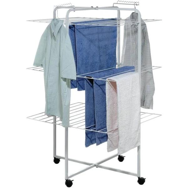 42 Rail Tower Clothes Airer On Wheels White