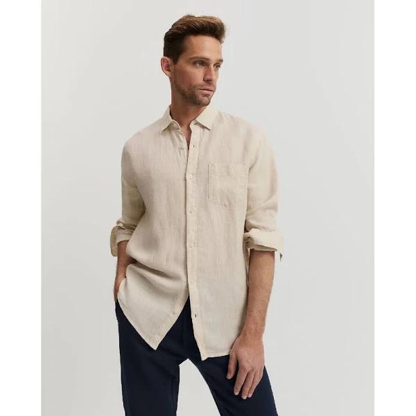 Country Road Men's Regular Fit Organically Grown Shirt almond in Size Medium | 100% Linen