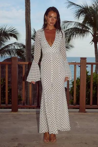 Sari Maxi Dress - White Polka XS