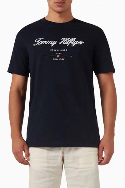 Tommy Hilfiger Script Logo Tee in Blue M