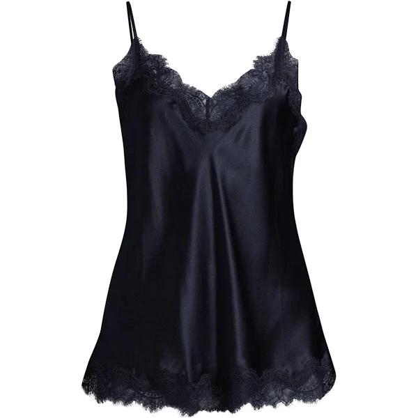 Sainted Sisters Silk Satin Camisole with Lace in Navy/Navy, Size M