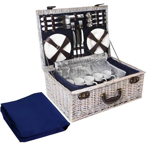 Alfresco 6-Person Picnic Basket Cooler Bag Wicker PU