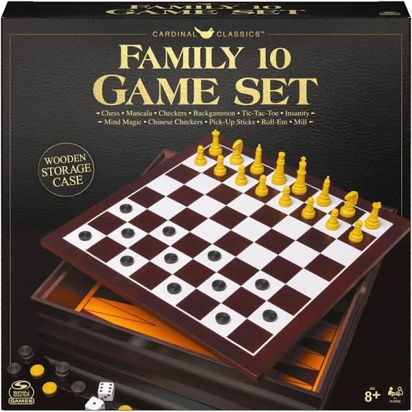 Classic Wooden 10 Game Set in Cabinet