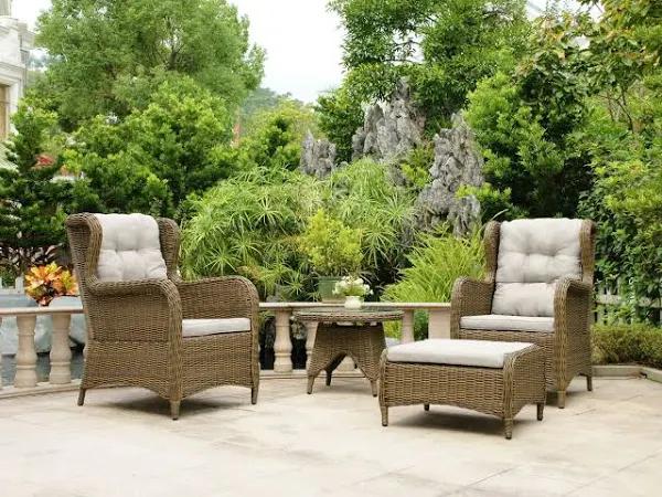 Rosebud 4-Piece Wicker Outdoor Balcony Setting — Brown by FurnitureOkay