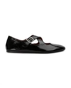 Tony Bianco Matilda Black Nappa Patent Flats - Size 7 Casual Flat