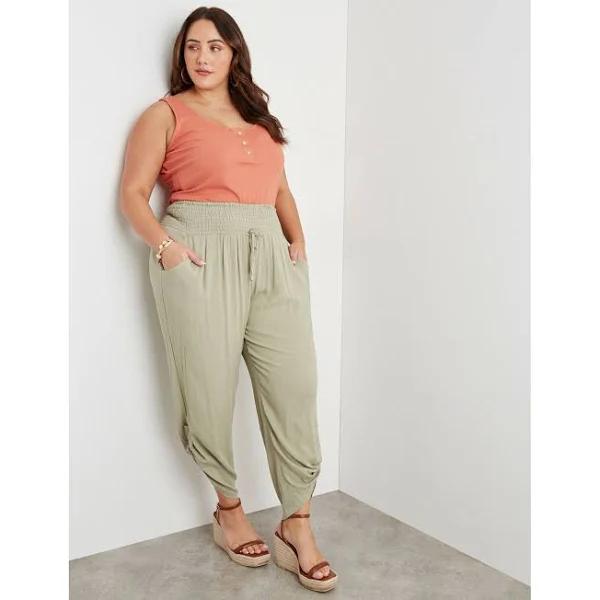 Beme Ankle Length Shirring Waist W Pull Up Leg Pant - Size 16 - Womens - Tea