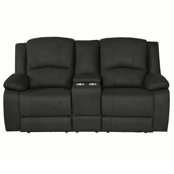 Oberon Rhino Fabric Recliner 2 Seater Sofa With Console - Jet | Cassa Vida