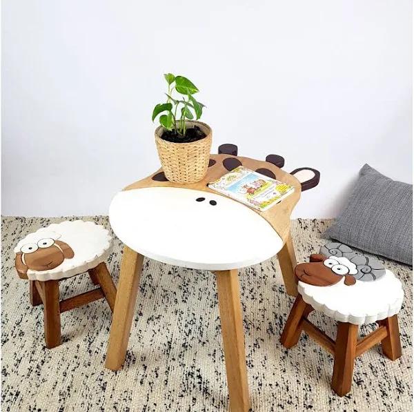 Kids Wooden Table + 2 Stools Set Giraffe Design Mango Trees Children Furniture - AfterPay & zipPay Available