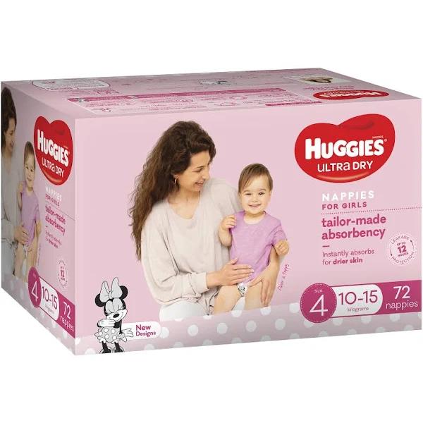 Huggies Ultra Dry Nappies Girls Size 4 (10-15kg) 72 Pack