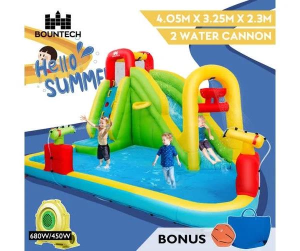 Inflatable Water Slide Jumping Castle Bouncer House Splash Pool Toy Outdoor Playground with Double Water Cannon w/Blower