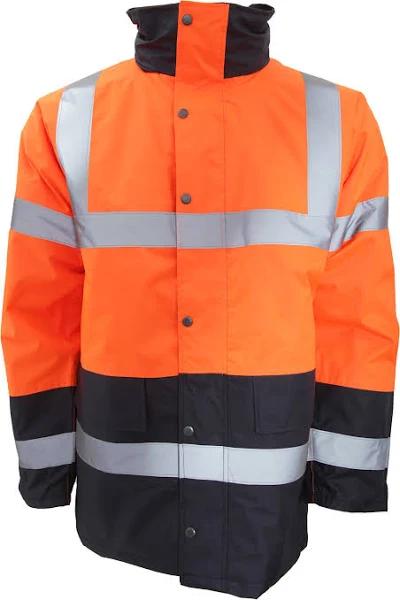 Portwest Mens Hi-Vis Waterproof Contrast Panel Traffic Jacket Orange/Navy 3XL Mixed Mens Hi Vis Jacket