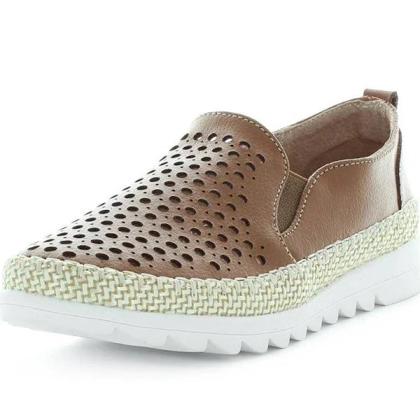 Just Bee Captivate Women Leather Laser-Cut Twim Gusset Slip-On Shoes