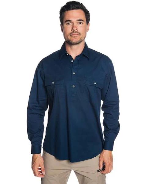 Pilbara Men's Closed Front Shirt LS RM200CF French Navy / S