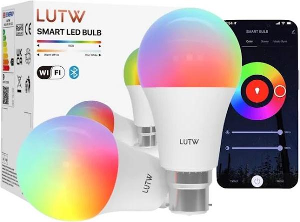 LUTW Smart Light Bulb, B22 Bayonet LED Bulb with Colour Changing Light, Compatible with Echo Alexa, Google Home, 9W 940LM RGBCW Bluetooth &WiFi