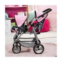 Bayer 73cm Twin Tandem Doll Pram Pink & Grey