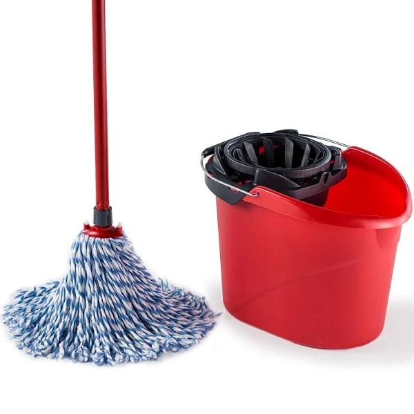 Vileda SuperMocio Microfibre and Cotton Mop and Bucket Set, Mop For Cleaning Floors, Set of 1x Mop and 1x Bucket, Red/Black, 28.3cm (W) X40cm (D)