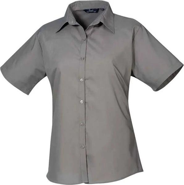 Premier Womens/Ladies Poplin Short-Sleeved Blouse Dark Grey 8 UK Polyester Cotton Poplin Ladies Blouse