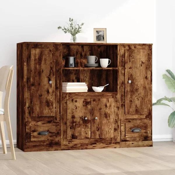 Highboards 3 Pcs Smoked Oak Engineered Wood vidaXL