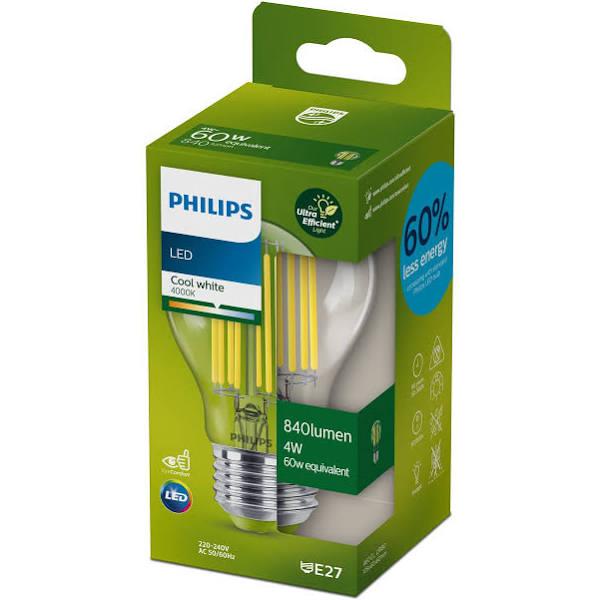 Philips A60 E27 LED 840lm Clear 4W Ultra Efficient Globe