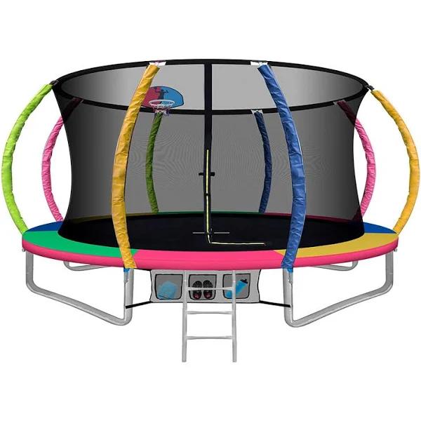 Everfit 12ft Trampoline Round Trampolines with Basketball Hoop Kids Multi-Coloured