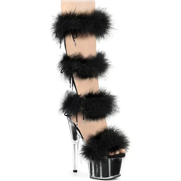 Pleaser ADORE-728F Clear-Black Fur/M Size 11