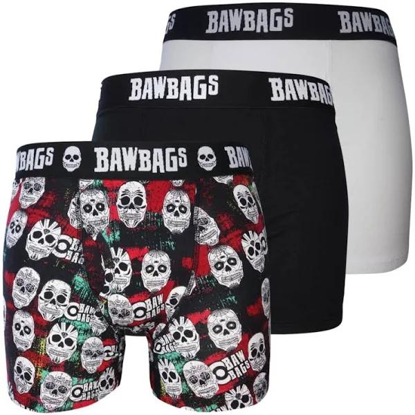 Bawbags Skulls 3 Pack Cotton Boxer Shorts XS