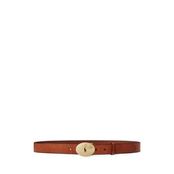 Polo Ralph Lauren Polo ID Oval-Buckle Vachetta Belt in Brown, Size XS