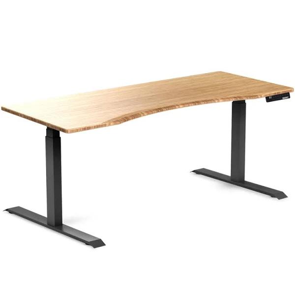 Desky Dual Ergo Edge Sit Stand Desk - Bamboo / Matte Black - 1800x750mm - AfterPay & zipPay Available