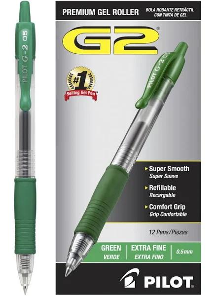 Pilot G2 Premium Gel Ink Pen, Refillable, Green Ink, .5mm, Dozen