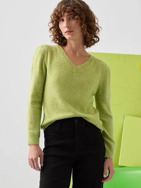 Veronika Maine Puff Sleeve Fuzzy Sweater in Lime, Size S