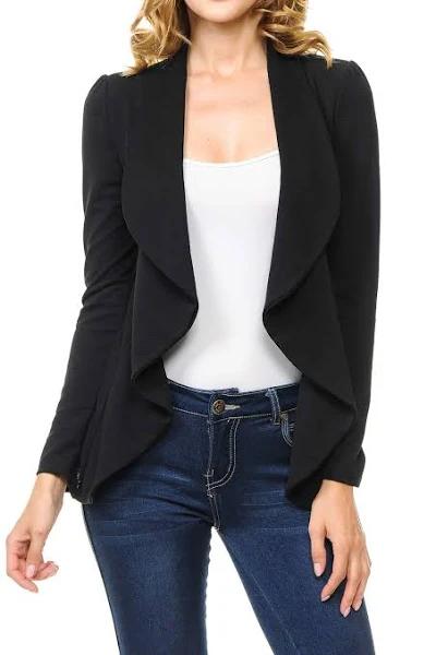 MINEFREE Women's Long Sleeve Classic Draped Open Front Lightweight Blazer(S-3XL)