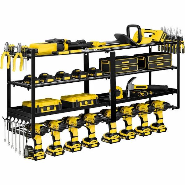 Ausway Power Tool Organiser 4 Tier Garage Shelving Unit Wall Mounted Metal Storage Rack Shelves Warehouse Drill Wrench Holder Hanger