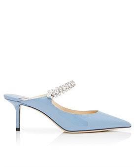 David Jones Jimmy Choo Ballet-Pink Patent Leather 65mm Mules with Crystal Strap in Smoky Blue, Size 41 EU