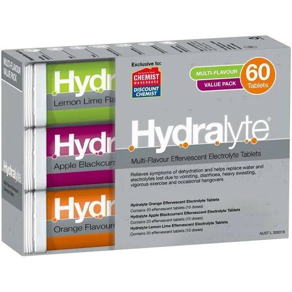 Hydralyte Electrolyte Effervescent Multi-Flavour 60 Tablets Exclusive Size