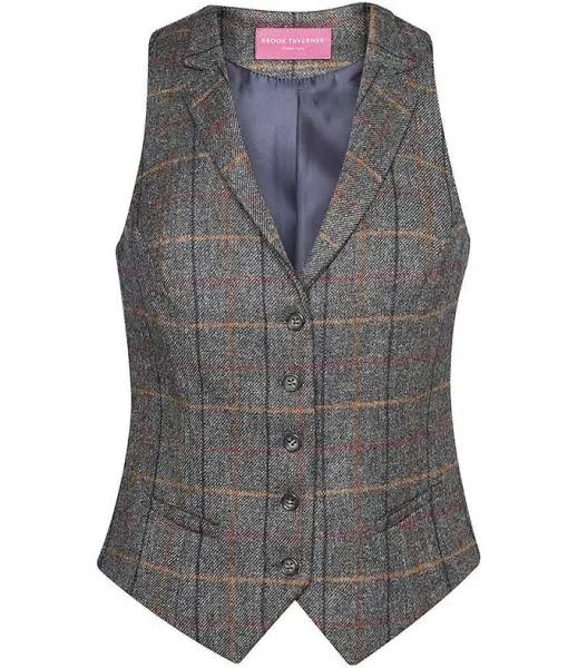 Brook Taverner Ladies Nashville Waistcoat Grey Brown Check S