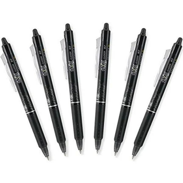 Pilot Frixion Clicker 0.7mm, Erasable Gel Pens, Fine Point, Black Ink, Pack of 6