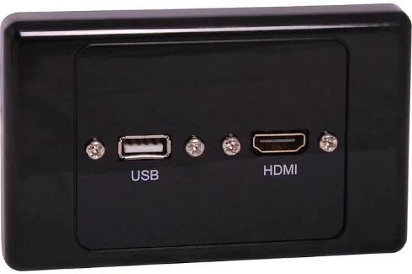 Dynalink HDMI USB A Black Wallplate Dual Cover with Flyleads