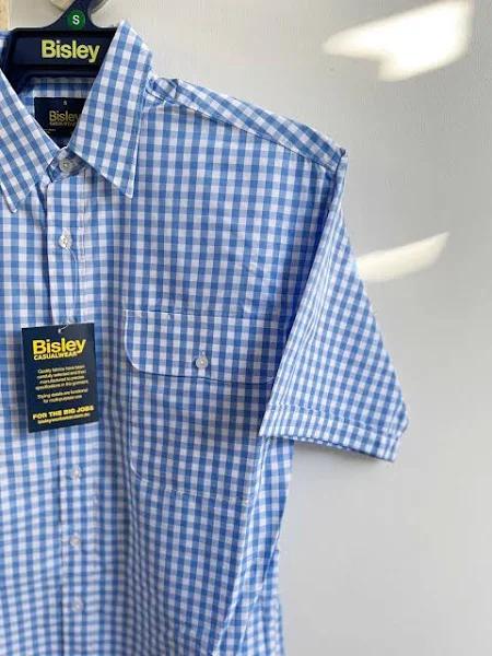 Bisley Mens Medium Blue Check Short Sleeve Shirt Blue / L