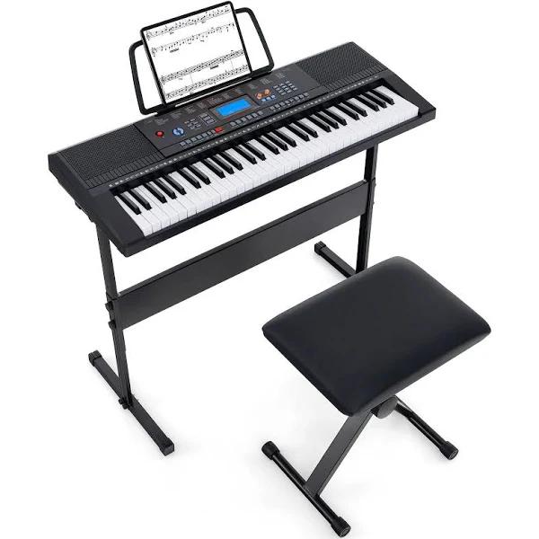 Costway 61-Key Electronic Keyboard Digital Piano Electric Keyboard w/Music Stand & Stool/Microphone/Headphone